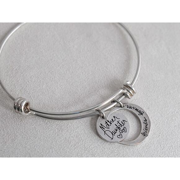 LA Rocks Sterling Silver 925 Charm Bangle Mother Daughter Crescent Moon Slider - Picture 2 of 6